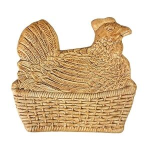 Vintage Raymor Mancer Hand Painted Hen In Basket Ceramic Wall Art Made in Italy